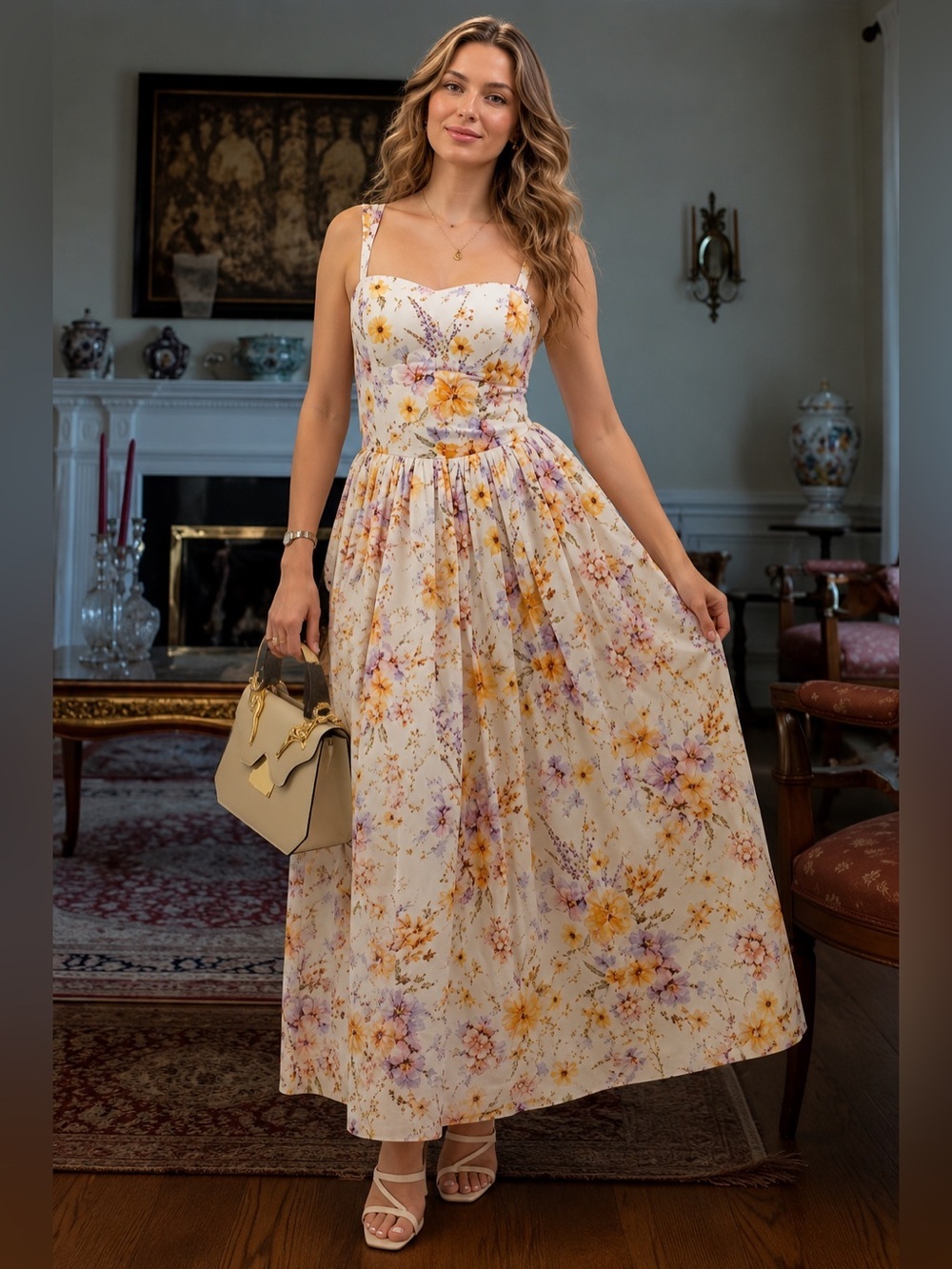 AQUA BLU Floral Silk Cotton Midi Dress NWT Size S